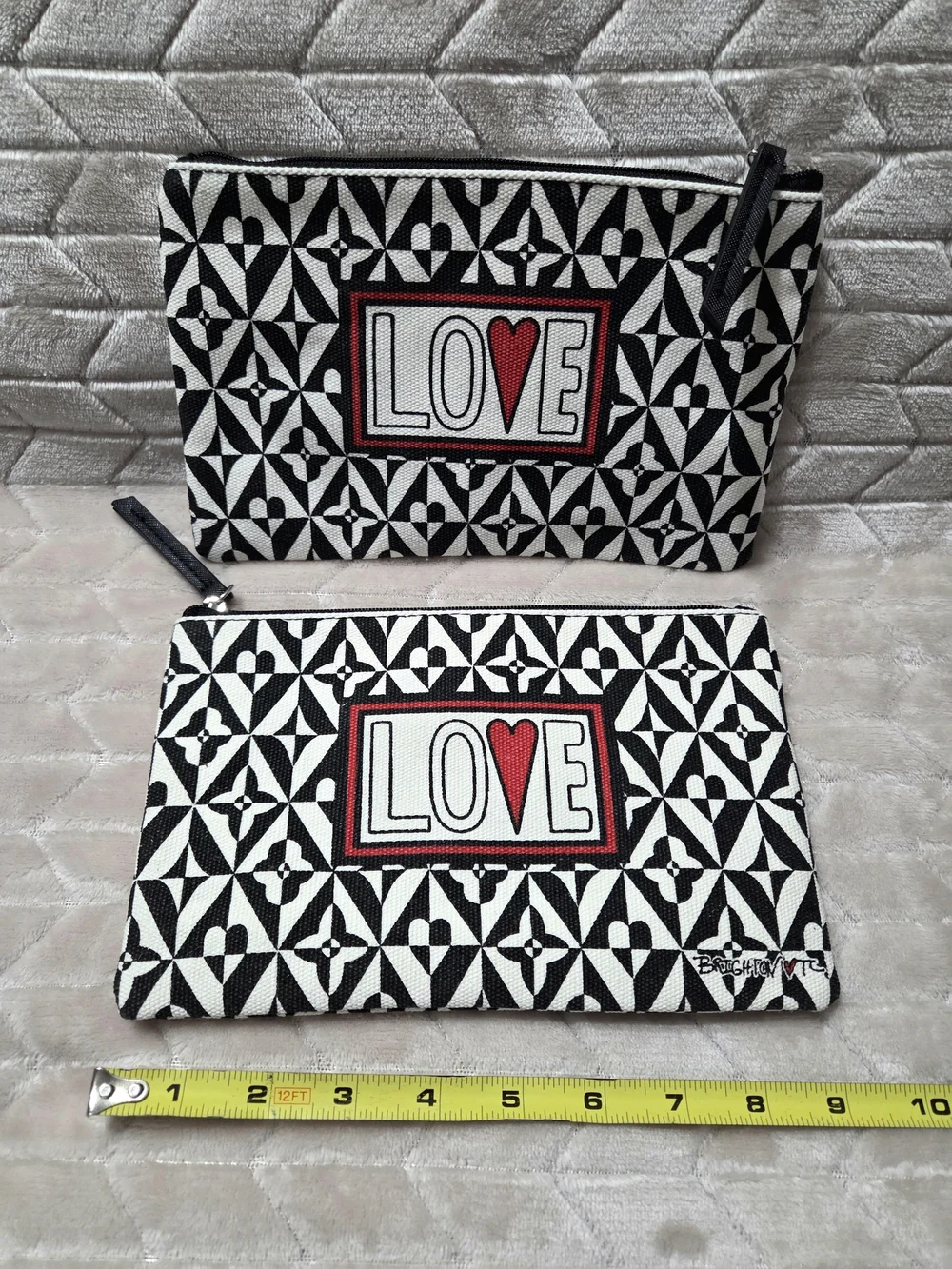 New Brighton LOVE Pattern Black & White Zip Pouch Set